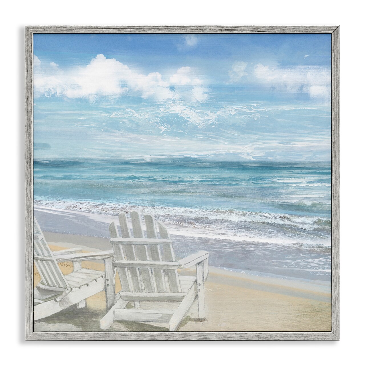 Stupell Industries White Adirondack Chairs on Beach Framed Giclee Art